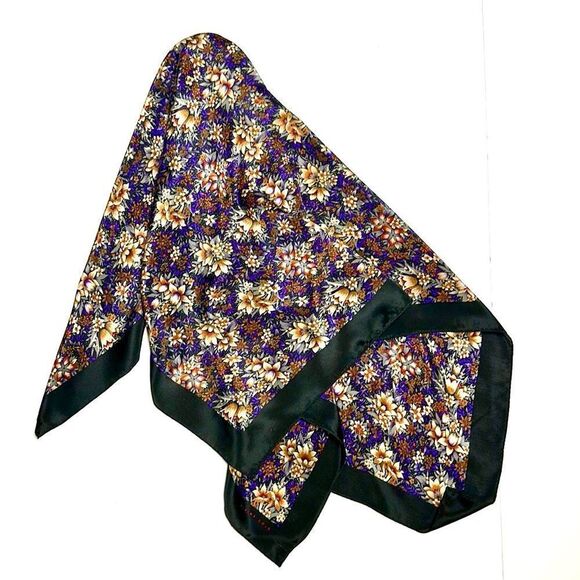 Elaine Gold for Collection XIIX Silk Square Scarf Floral Purple Tan Ivory Japan - Picture 7 of 13